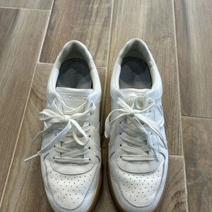 Vionic White Leather Sneakers with Tan Gum Sole